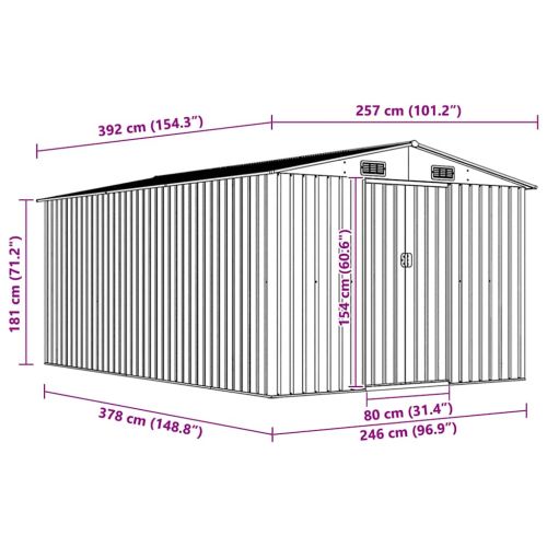 Градинска барака, 257x392x181 см, метал, кафява