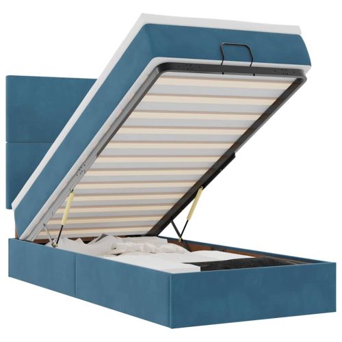 Османска легло с матраци, тъмносиньо, 100x200 см, кадифе