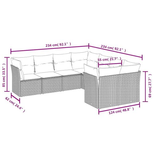 Градински диван с възглавници, 8 части, бежов полиратан