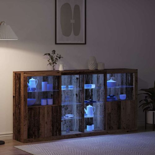 LED конзолна маса 3 бр. Старо дърво 202 x 37 x 100 см