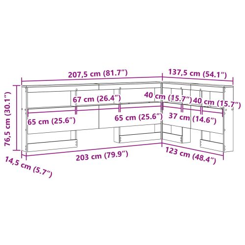 Табла за съхранение с рафт Бяло 207,5 x 137,5 x 76,5 см