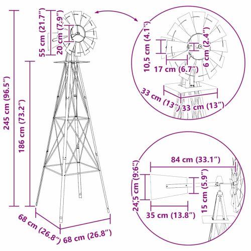 Вятърна мелница Сив 84 x 68 x 245 см Желязо