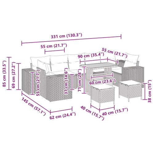 Градински Софа Комплект 10 pcs Черно полиратан