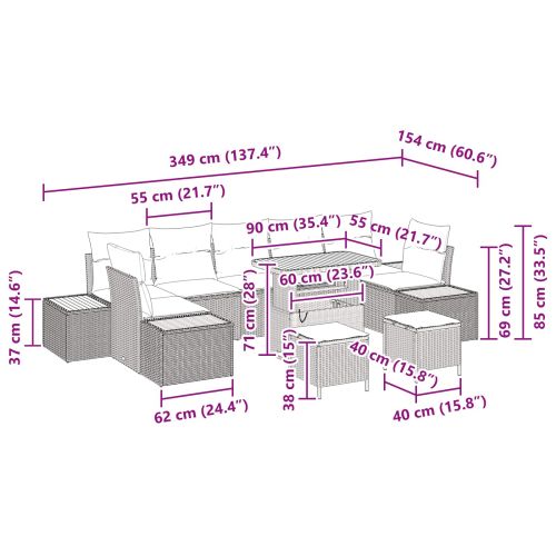 Градински Софа Комплект 10 pcs Черно полиратан