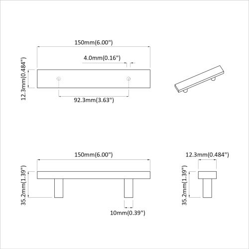 Дръжка за шкаф 2 pcs Черно 150 x 12,3 x 35,2 мм