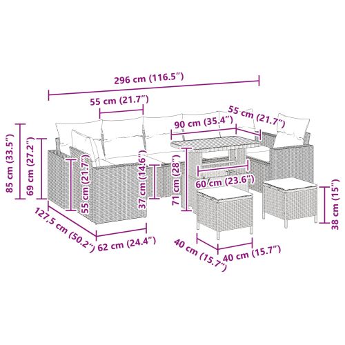 Градински Софа Комплект с възглавница 13 pcs Черно полиратан