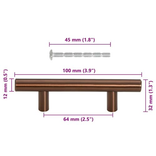 Дръжки за шкафове, 10 бр, бронз, 64 мм, неръждаема стомана