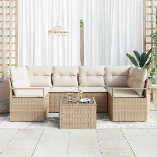 Градински Софа Комплект с възглавница 7 pcs Бежов и кремав