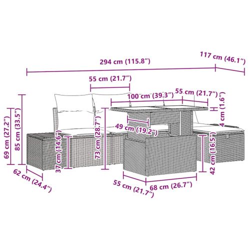 Градински Софа Комплект 6 pcs Сив Полиратан