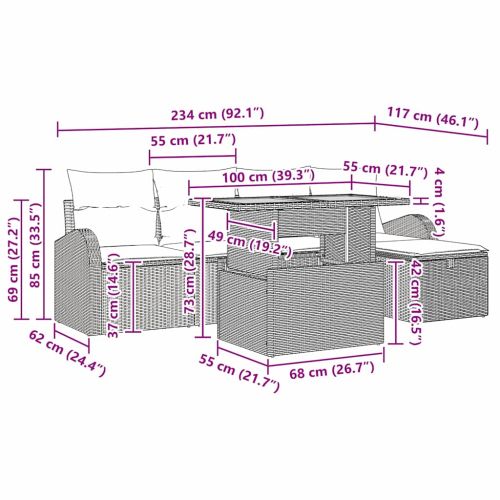 Градински Софа Комплект с възглавница 6 pcs Сив полиратан