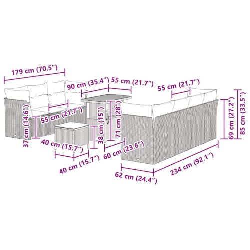 Градински Софа Комплект с възглавница 10 pcs бежово и кремаво