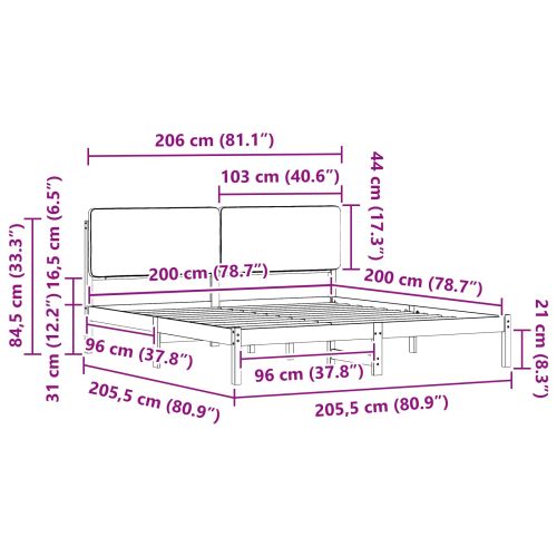 Леглова рамка с тапицирана гръбна част Черно 200 x 200 cm