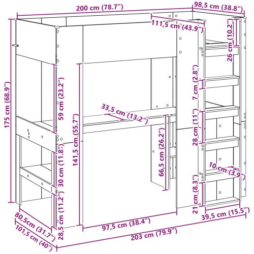 Рамка за двуетажно легло с бюро Циментено сиво 100 x 200 cm