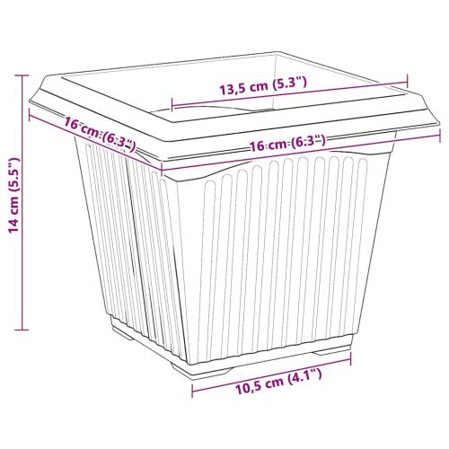 Квадратна цветна саксия 6 pcs Черно 16 x 16 x 14 см Пластмаса