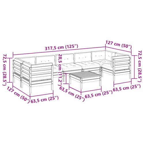Градински комплект диван с възглавници 8 части, импрегниран бор