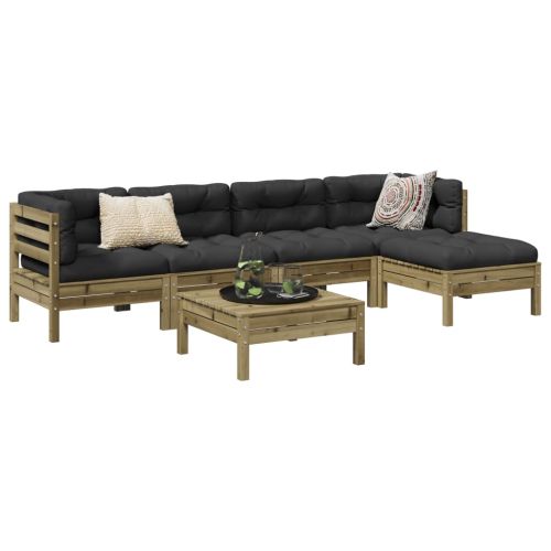 Градински комплект 6 части с възглавници импрегниран бор