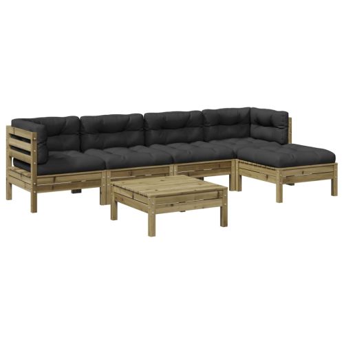 Градински комплект 6 части с възглавници импрегниран бор