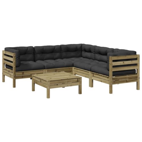 Градински комплект 6 части с възглавници импрегниран бор