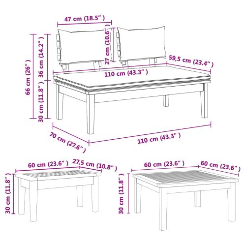 Градински Софа Комплект 3 pcs Кафяв и Кремав