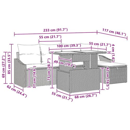 Градински Софа Комплект с възглавница 6 pcs Сив Полиратан