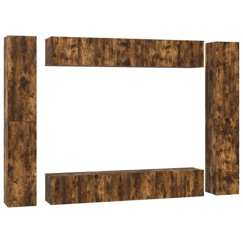 Комплект ТВ шкафове от 10 части, опушен дъб, инженерно дърво