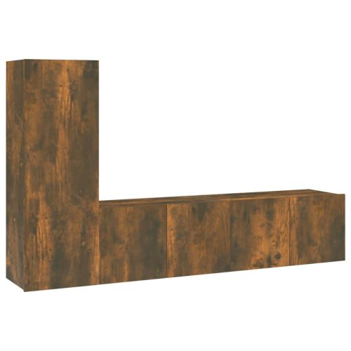 Комплект ТВ шкафове от 3 части, опушен дъб, инженерно дърво