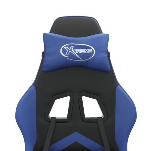 Гейминг стол с опора, черно и синьо, изкуствена кожа