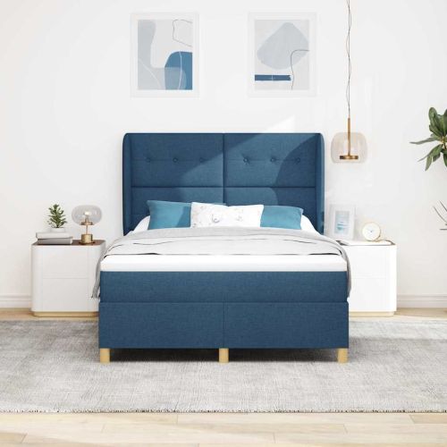 Легло с пружинирана основа с матрак Синьо 190 x 140 см текстил