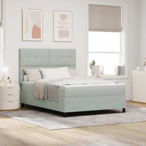 LED кутия за пружини с легло Светлосиво 140 x 190 cm Кадифе