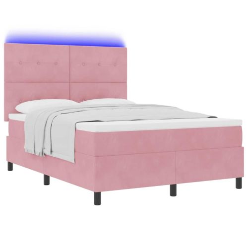 LED кутия за пружини с легло Розово 140 x 190 cm Кадифе