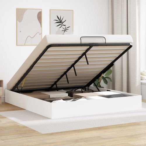 Отоманско легло Бял 203 x 160 x 25 см Инженерен дървен материал