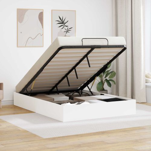 Отоманско легло Бял 193 x 135 x 25 см Инженерен дървен материал