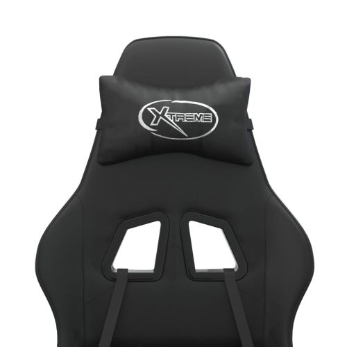 Въртящ гейминг стол с опора за крака, черен, изкуствена кожа