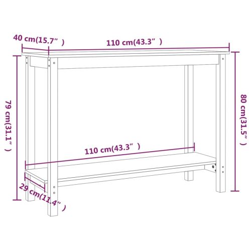 Конзолна маса бяла 110x40x80 см борово дърво масив