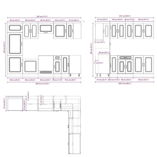 Комплект кухненски шкафове от 14 части Kalmar, инженерно дърво
