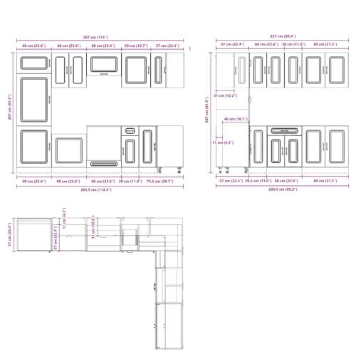 Комплект кухненски шкафове от 14 части Kalmar, инженерно дърво