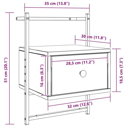 Нощно шкафче стенно 2 бр кафяв дъб 35x30x51 см инженерно дърво
