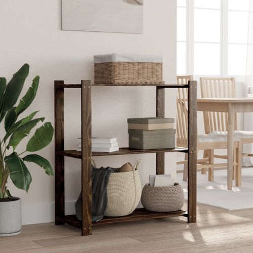 3-етажен стелаж за съхранение, черен, 80x38x90 см, бор масив