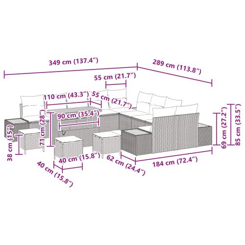 Градински Софа Комплект 14 pcs Черно полиратан