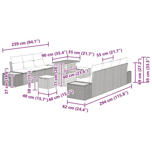 Градински Софа Комплект 10 pcs Черно полиратан