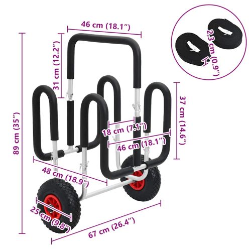 SUP количка за 2 дъски за сърф, 90 кг, алуминий