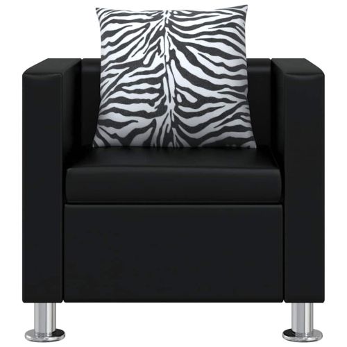 Комплект дивани, 2 и 3 местен и кресло, изкуствена кожа, черен