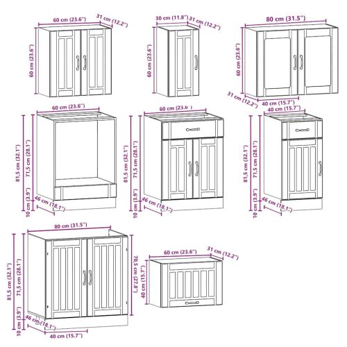 Комплект кухненски шкафове от 8 части "Lucca", бетонно сив, инженерно дърво