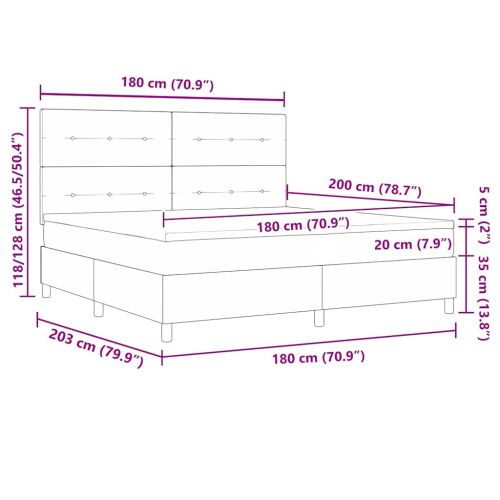 Легло с пружинирана основа Светлосиво 180 x 200 cm текстил
