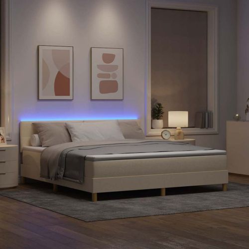 LED кутия за пружини с легло Крем 180 x 200 cm текстил