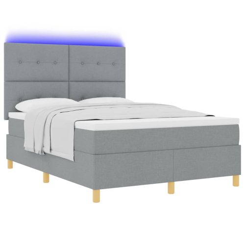 LED кутия за пружини с легло Светлосиво 140 x 190 cm текстил