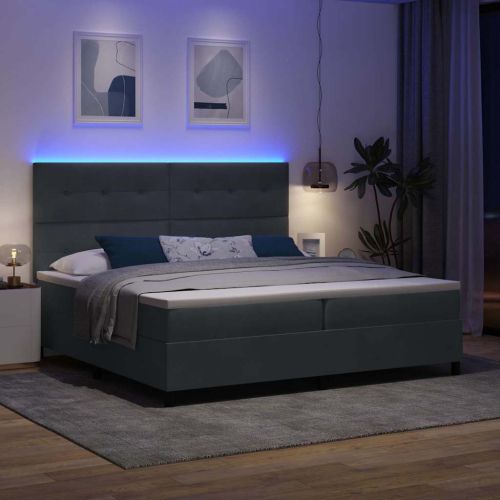 LED кутия за пружини с легло Тъмен сив 200 x 200 cm Кадифе