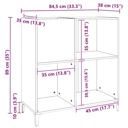 Шкаф за винилови плочи сив сонома 84,5x38x89 см инженерно дърво