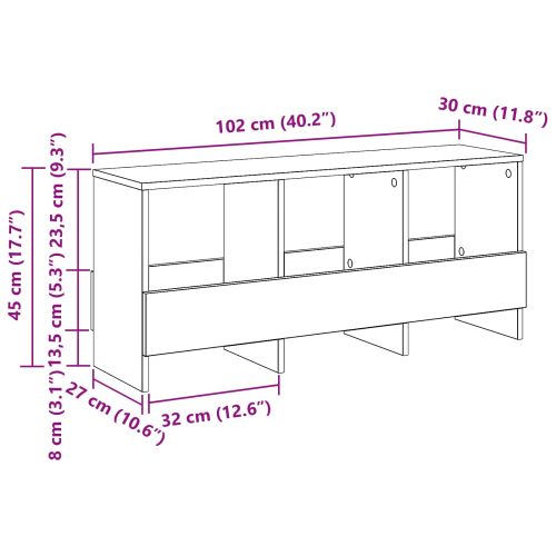 Етажерка за списания Циментено сиво 102 x 30 x 45 см