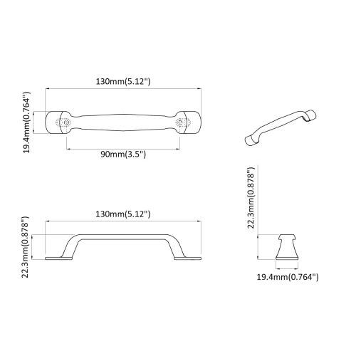 Дръжка за мебели 12 pcs Черно 130 x 19,4 x 22,3 мм Алуминий